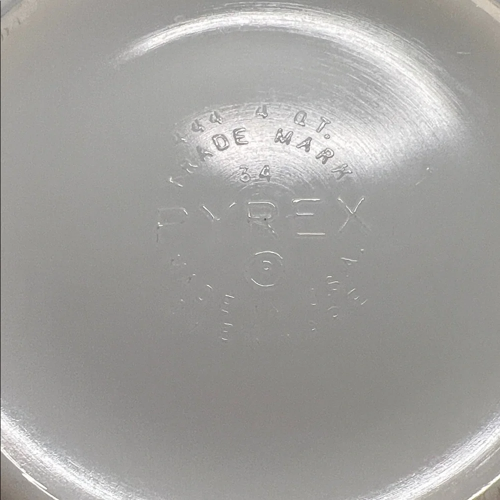 Vintage White Butterprint Pyrex Cinderella Mixing Bowl w/Blue Folk Art Design